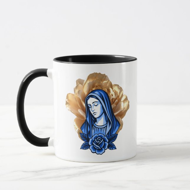 Caneca Rosa Dourada Mãe Maria Azul Presente Católico Cris (Esquerda)