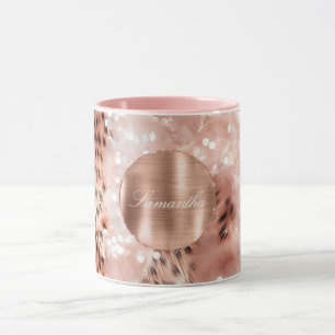 Caneca Rosa Dourado Glam Leopard Glitter Personalizado