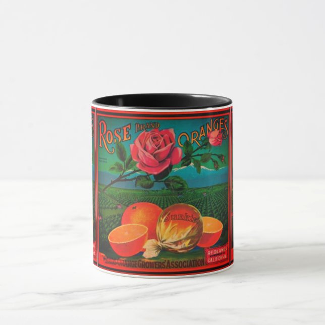 Caneca Rosa e etiqueta de fruta de safra laranja (Centro)
