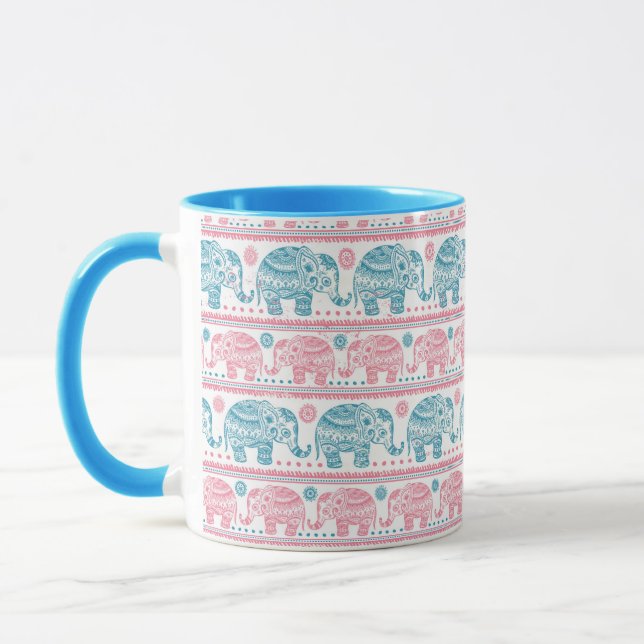 Caneca Rosa e teste padrão étnico do elefante da cerceta (Esquerda)