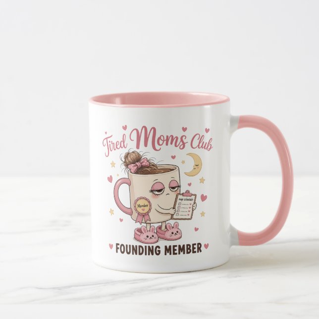 Caneca Rosa Engraçada Membro Fundador Clube de Mãe (Direita)
