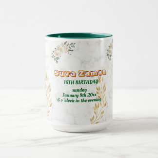 Caneca Rosa Floral Branca Elegante Aniversário de 16 anos