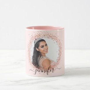 Caneca Rosa gold blush pink foto cor-de-rosa nome de cint