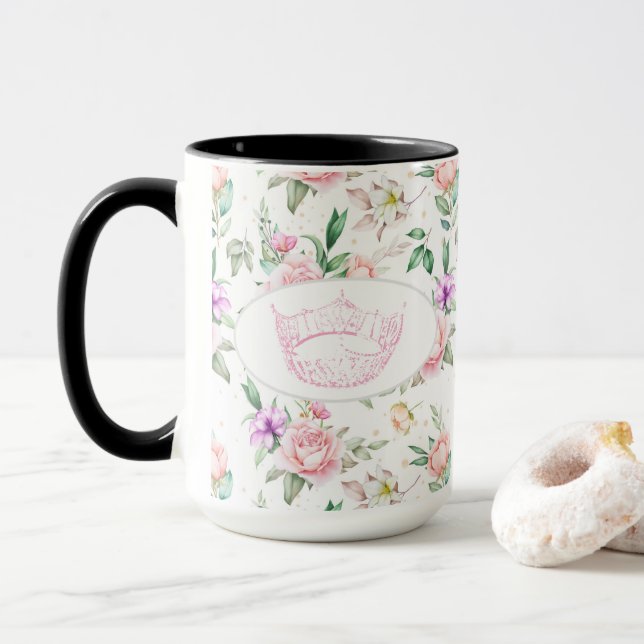 Caneca Rosa Impressão da Coroa Americana Mug de Dois Tons (Com Donut)