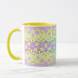 Caneca Rosa, Lilac, Amarelo e Azul-Céu Geométrico
