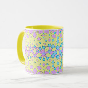 Caneca Rosa, Lilac, Amarelo e Azul-Céu Geométrico