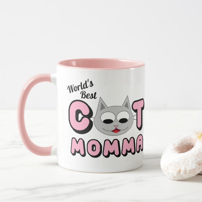 Caneca Rosa Melhor Mãe de Gato do Mundo (Com Donut)
