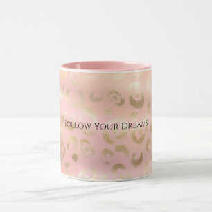 Caneca Rosa Menina Bege Dourado Leve Animal