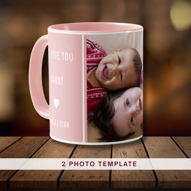 Caneca Rosa Nós Te Amo Nanny 2 Foto Colagem Vovó (Pink We Love You Nanny 2 Photo Collage Grandma Mug)