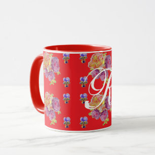 Caneca rosa  Padrão Floral inicial do Chique rosa vermel