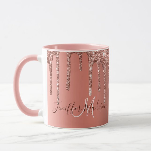 Caneca Rosa personalizado, Dourado, brilha, luxo  (Esquerda)