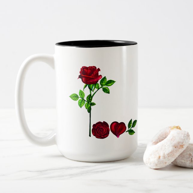 Caneca Rosa pintada à Mão - Xícara Romântica (Com Donut)