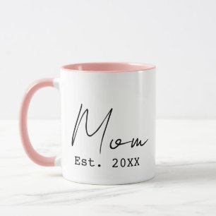 Caneca Rosa Preto Elegante Ano de Fundação de Nova Mãe em