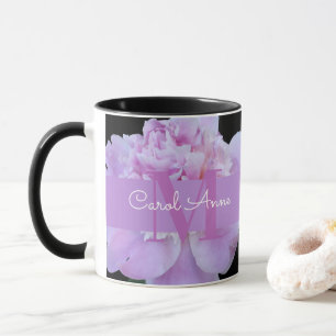 Caneca Rosa Púrpura Monograma Floral Preto