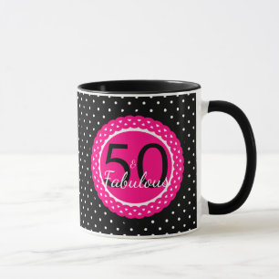 Caneca Rosa Quente e Pontos Pretos 50 e Fabuloso Aniversá