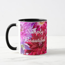 Caneca Rosa Quente Floral Abstrato de Água-Marinha Dália