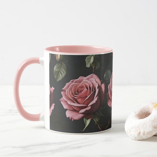 Caneca Rosa realista de foto rosa (Com Donut)