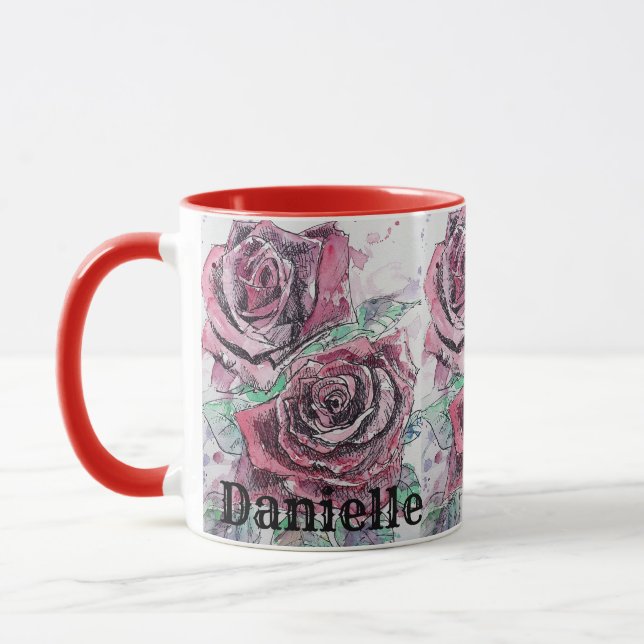 Caneca Rosa Red Watercolor, pintando mulheres florais (Esquerda)