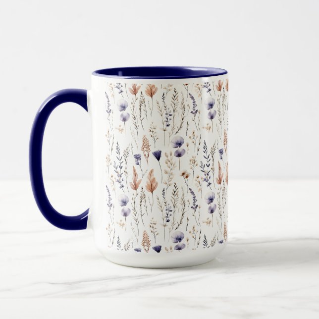 Caneca Rosa Roxo Azul Bege Flores Silvestres Botânico Boh (Esquerda)