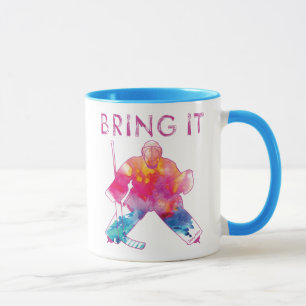 Caneca Rosa Traga-o para o hóquei Goalie Watercolor