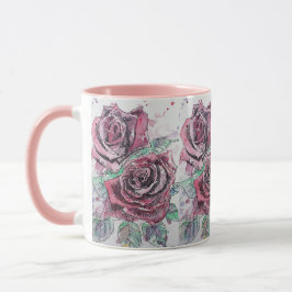 Caneca Rosa vermelha Aquarela e rosas de Tinta