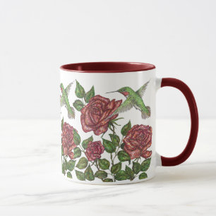 Caneca Rosa vermelha & colibri