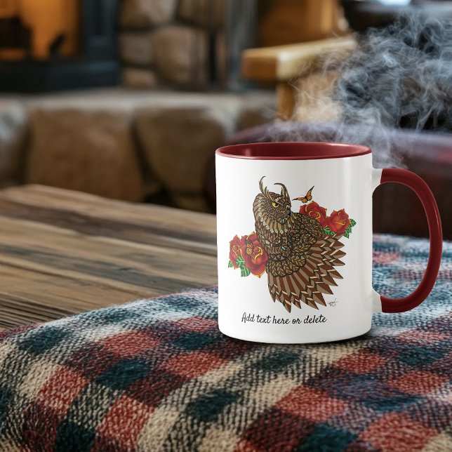 Caneca Rosa vermelha Coruja Azul (Criador carregado)