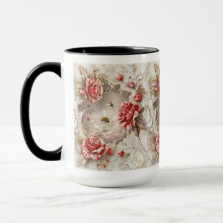 Caneca Rosas 3D Elegantes, Abelhas E Beleza Botânica