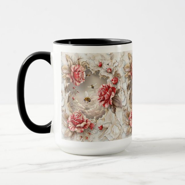 Caneca Rosas 3D Elegantes, Abelhas E Beleza Botânica (Esquerda)