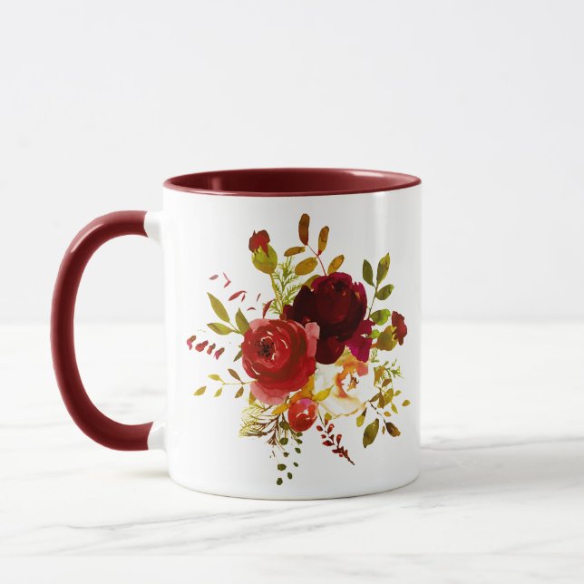 Caneca Rosas aguarela burgundy e vermelhas (Esquerda)