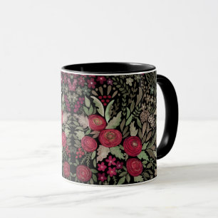 Caneca Rosas aquarela em um fundo preto, aquarela