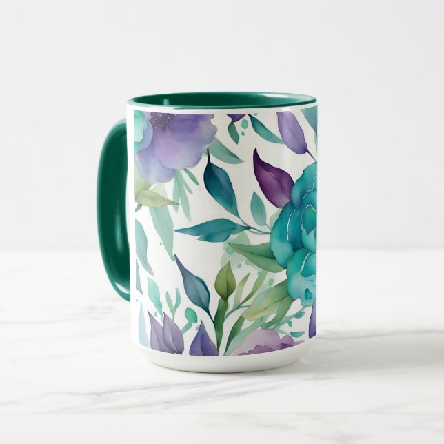 Caneca Rosas Azuis Sangue de Aquarelas Rúplas (Frente Esquerda)