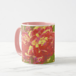 Caneca Rosas bonito, cor-de-rosa, Abstrato amarelo