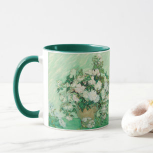 Caneca Rosas Brancas de Van Gogh - Arte Floral Mint Vinta