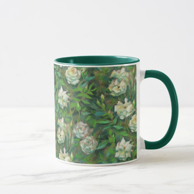 Caneca "Rosas brancas, folhas verdes", flores lindas (Direita)