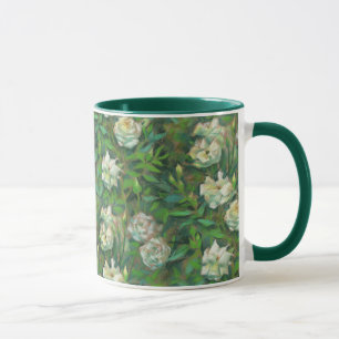 Caneca "Rosas brancas, folhas verdes", lindas flores