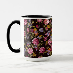 Caneca Rosas Cor-de-Rosa Antigas em Preto