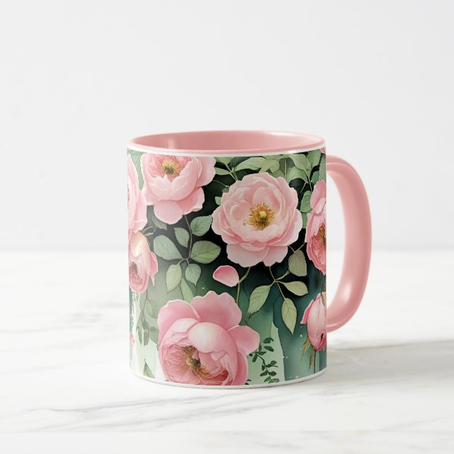 Caneca Rosas Cor-de-Rosa e Fitas (Frente Esquerda)