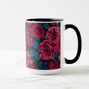 Caneca Rosas cor-de-rosa, vermelha e bi-colorida com folh