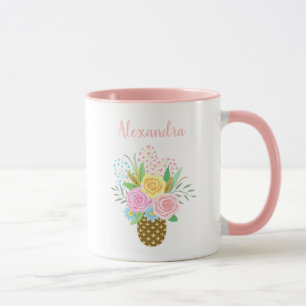 Caneca Rosas de abacaxi, cor-de-rosa