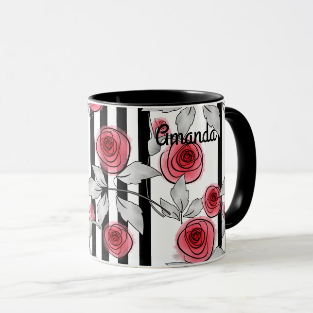 Caneca Rosas de Aquarela (Frente Esquerda)