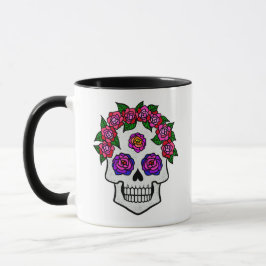 Caneca Rosas de Caveira Floral Nome Personalizado Hallowe