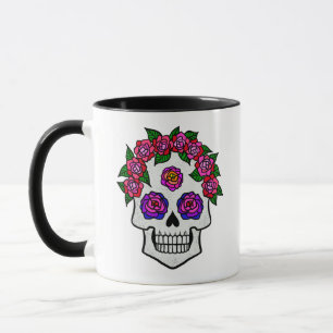 Caneca Rosas de Caveira Floral Nome Personalizado Hallowe
