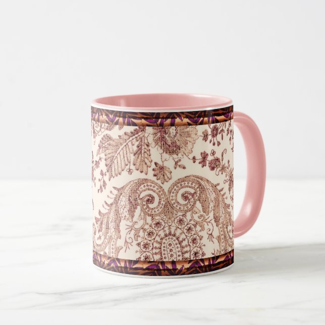 Caneca Rosas de rendas rosa (Frente Esquerda)