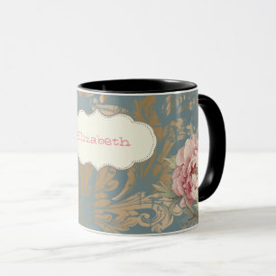 Caneca Rosas Douradas Elegantes e Chiques em Damascado