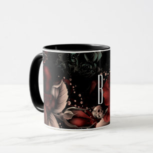Caneca Rosas e Caveira Pretos Vermelhos Personalizados
