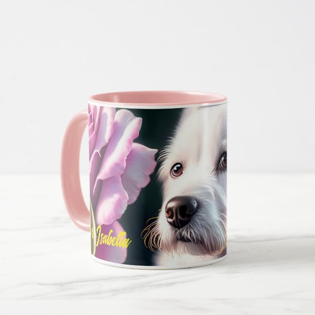 Caneca Rosas E Coleção De Cachorros (Frente Esquerda)