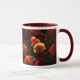 Caneca Rosas eu - Glória alaranjada, vermelha e Dourado