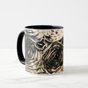 Caneca Rosas Glamour Dourado Bronze Floral Rústico Glam