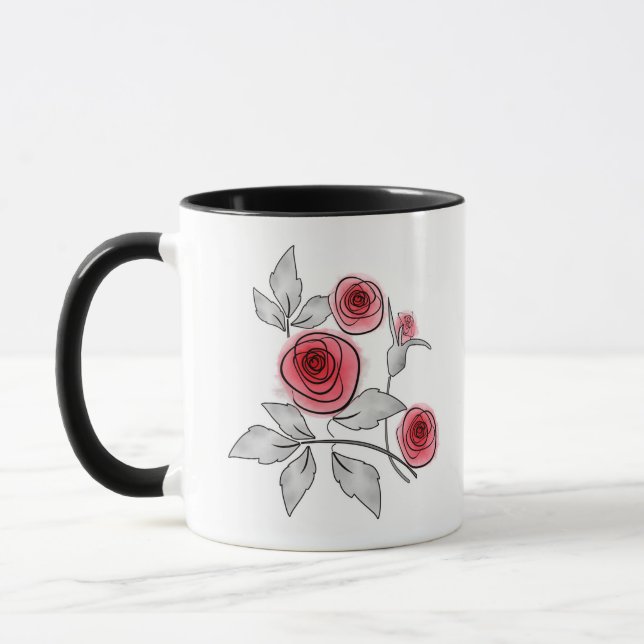 Caneca Rosas modernas abstratas flores vermelho cinza flo (Esquerda)